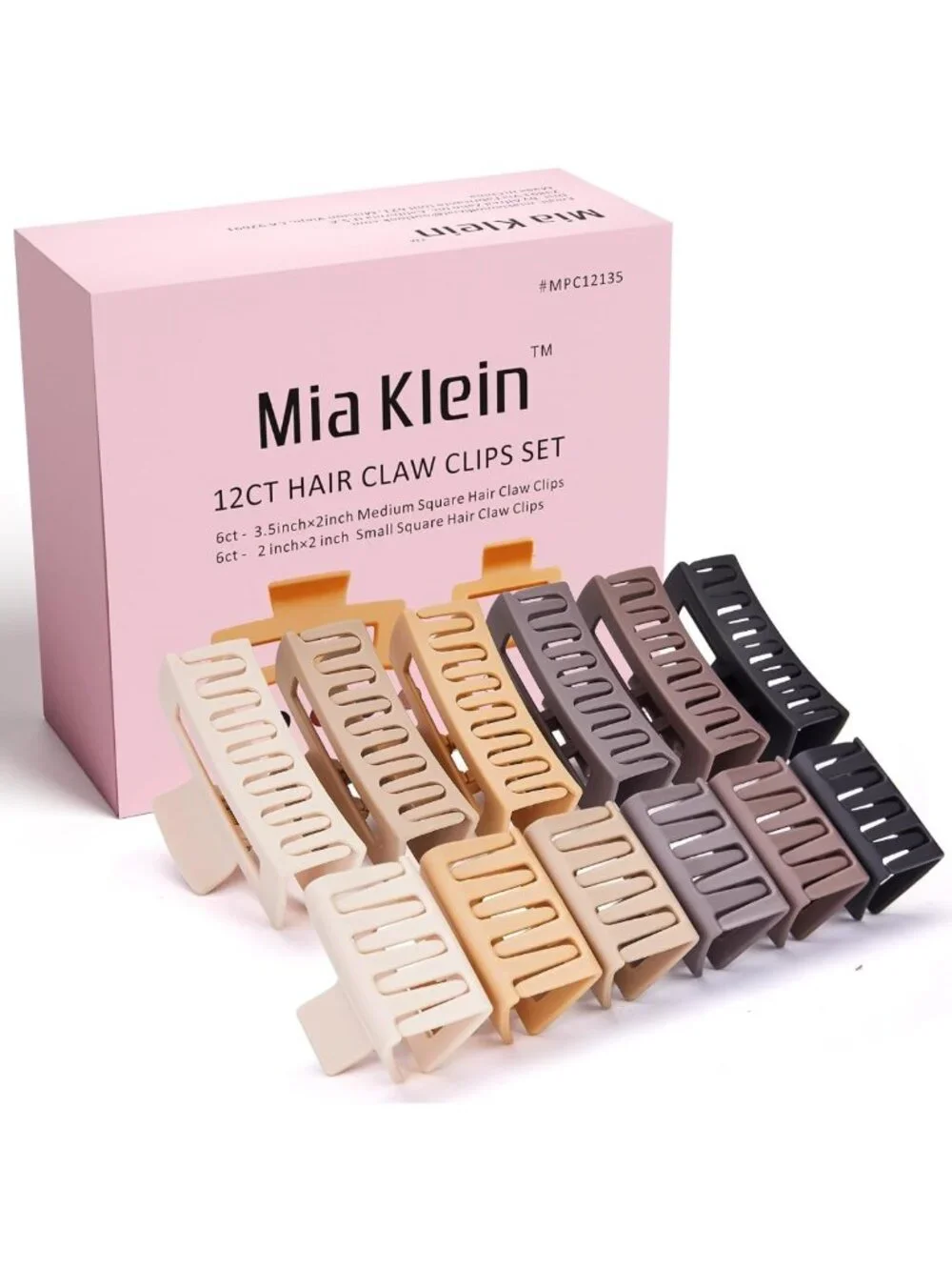 12 Pcs Hair Claw Clips for Women - Non-Slip Matte Rectangle Clips for All Hair
